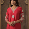 Dhiyona IE Floral Embroidered V-Neck Thread Work Straight Kurta With Trousers