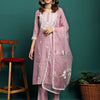 Dhiyona SN Women's Mauve Floral Embroidered Round Neck Mirror Work Kurta With Trouser & Dupatta