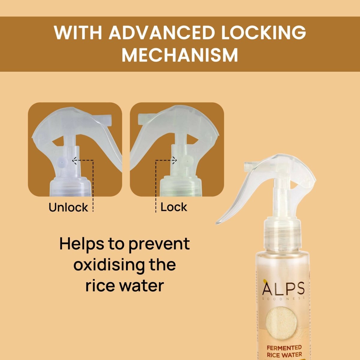 Alps Goodness fermented rice water face toner bottle, natural skincare product for hair and skin hydration and revitalization.