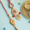 Dhiyona Red Stone Studded & Beaded Bhaiya Bhabhi Thread Rakhis With Roli Chawal