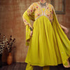 Dhiyona SN Women's Floral Yoke Design Empire Sequinned Georgette A-Line Kurta With Trouser & Dupatta