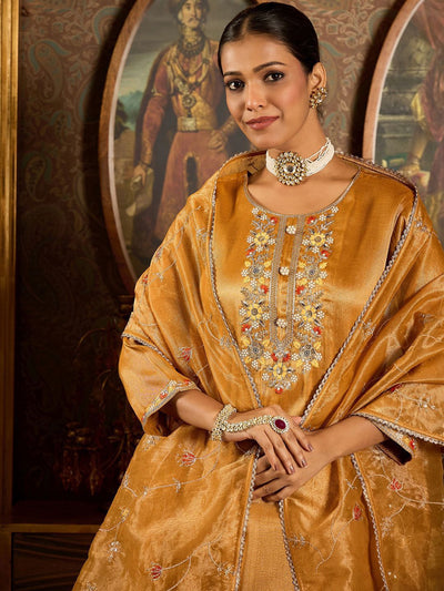 Indyancart IE Floral Embroidered Thread Work Liva Straight Kurta with Trouser & Dupatta