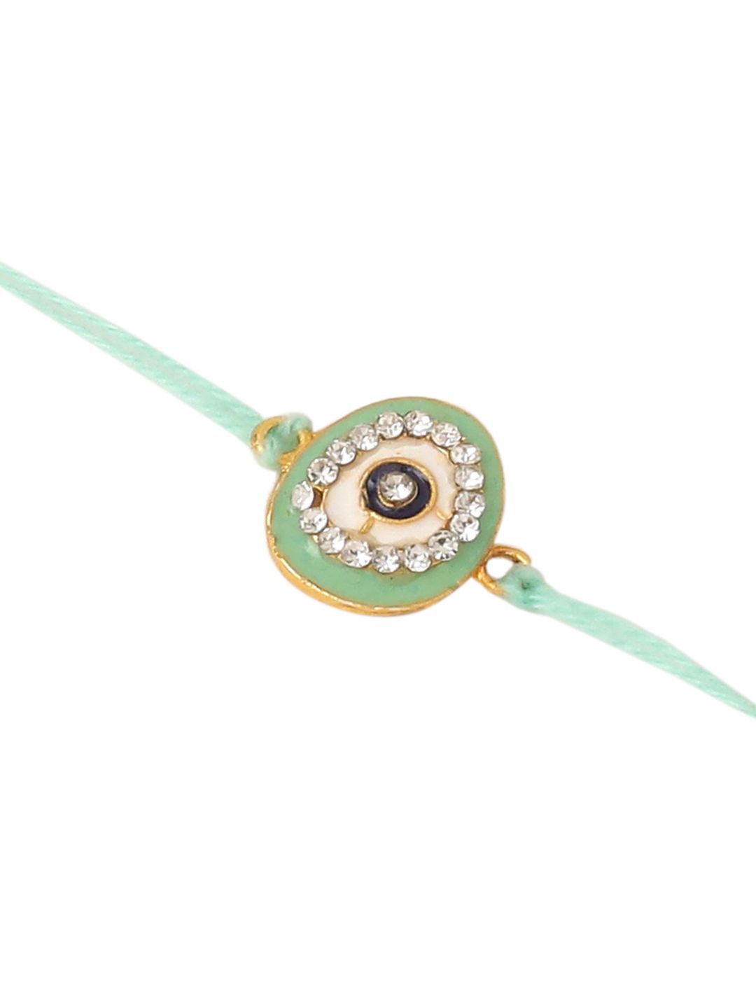 Anouk Set Of 2 Green Round Shape Artificial Stones Bhaiya Bhabhi Rakhi With Roli Chawal