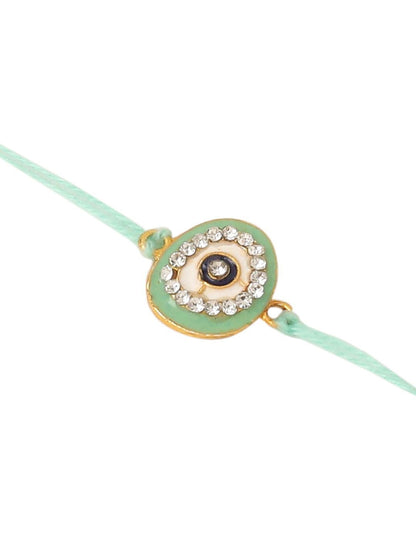 Anouk Set Of 2 Green Round Shape Artificial Stones Bhaiya Bhabhi Rakhi With Roli Chawal
