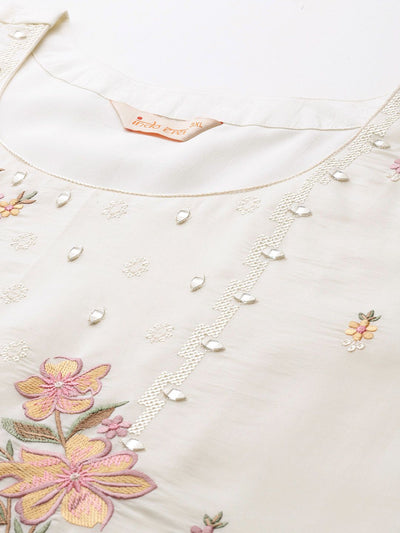 Indyancart IE Floral Embroidered Mirror Work Kurta with Palazzos & Dupatta