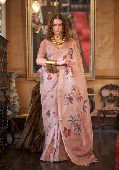 Indyancart GR Women's Queen Pink Banarasi Digital Soft Silk Saree