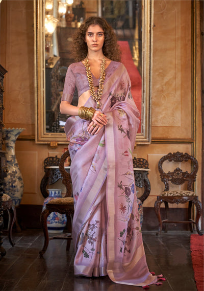 Indyancart GR Women's Queen Purple Banarasi Digital Soft Silk Saree