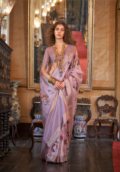Indyancart GR Women's Queen Purple Banarasi Digital Soft Silk Saree