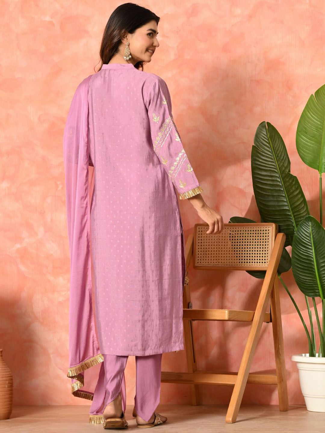 Indyancart SN Women's Solid Embroidered Kurta with Dhoti Pant & Dupatta