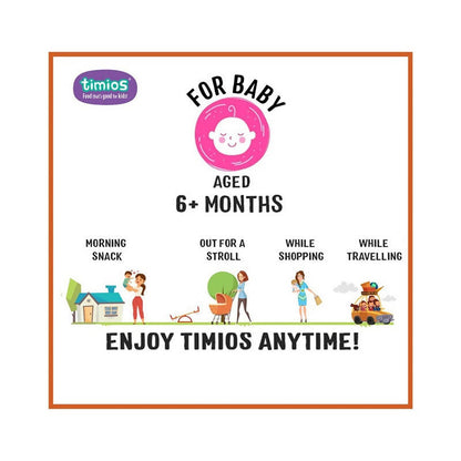 Timios Organic Rice Moong Dal Porridge for babies, showing a bowl of creamy yellow baby cereal with rice and moong dal.