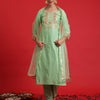 Indyancart IE Women Floral Embroidered Regular Thread Work Chanderi Silk Kurta with Trousers & With Dupatta