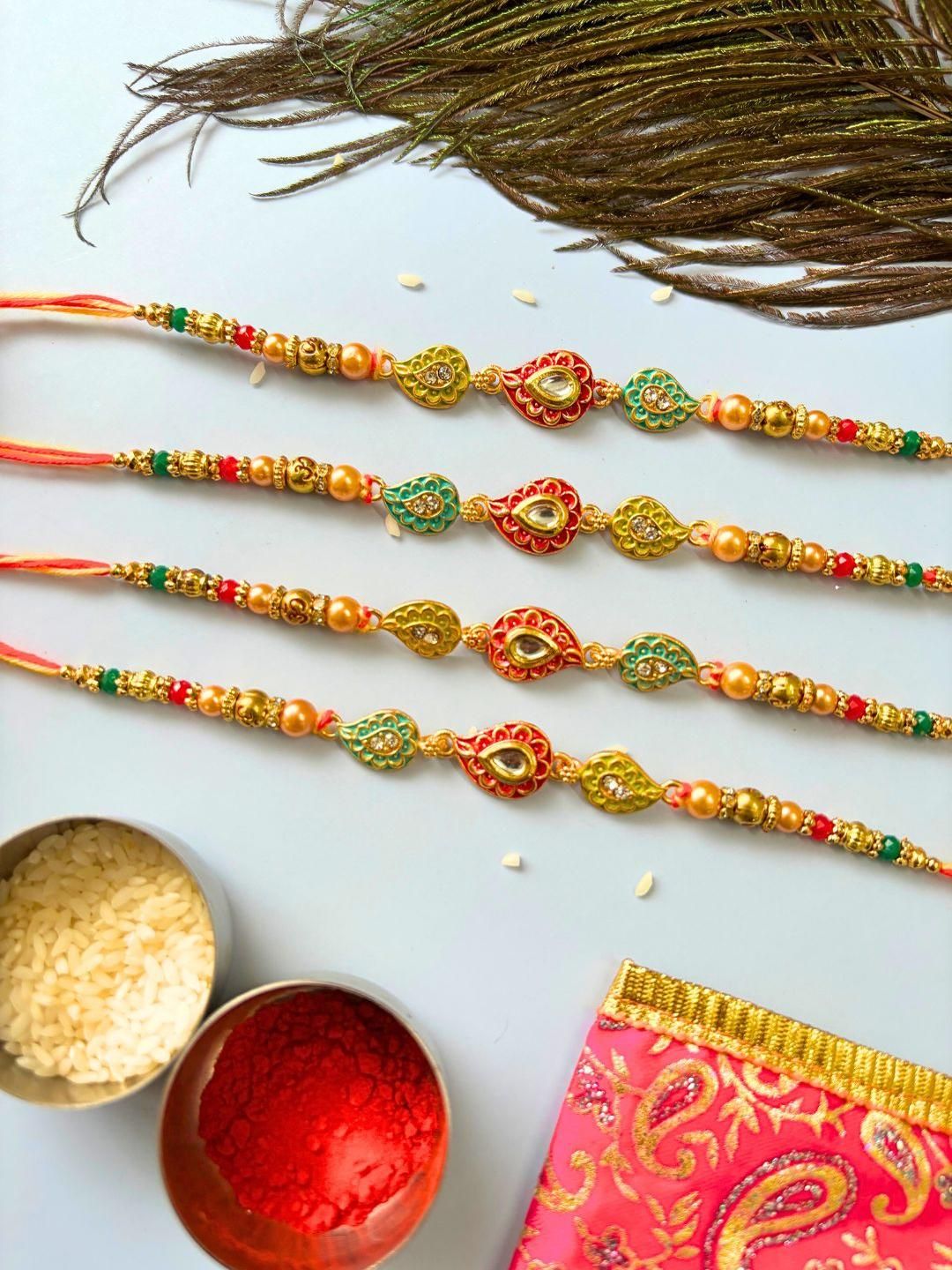 Anouk Unisex 4 Pieces Thread & Beaded Wraparound Rakhis