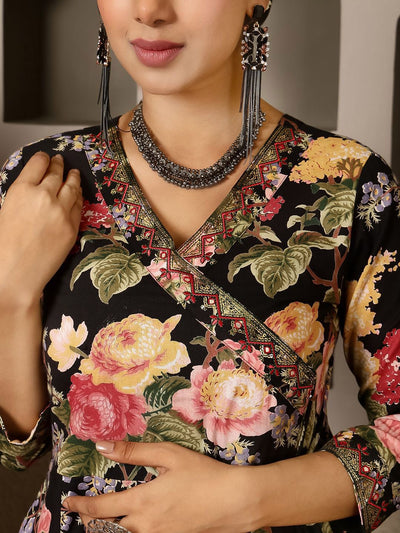Indyancart SN Women's Floral Printed Pure Cotton Anarkali Kurta with Palazzo & Dupatta