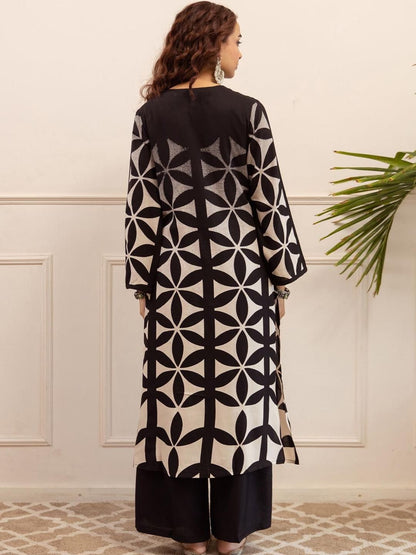 Dhiyona IE Printed V-Neck Long Sleeve Tunic With Trouser Co-Ords