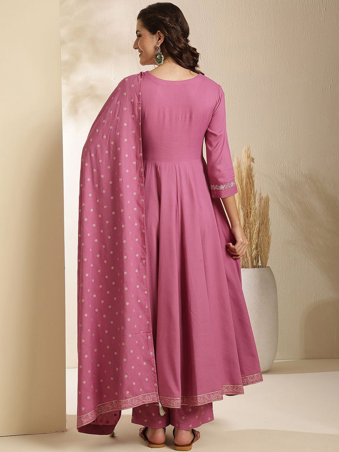Indyancart SN Women's Ethnic Motifs Embroidered Anarkali Kurta with Palazzo & Dupatta