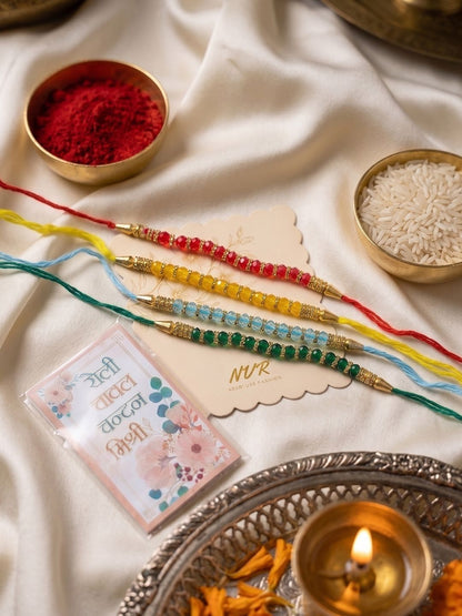 Anouk Set Of 4 Multicolor Artificial Beads Thread Rakhi With Roli Chawal Chandan Mishri