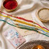 Dhiyona Set Of 4 Multicolor Artificial Beads Thread Rakhi With Roli Chawal Chandan Mishri