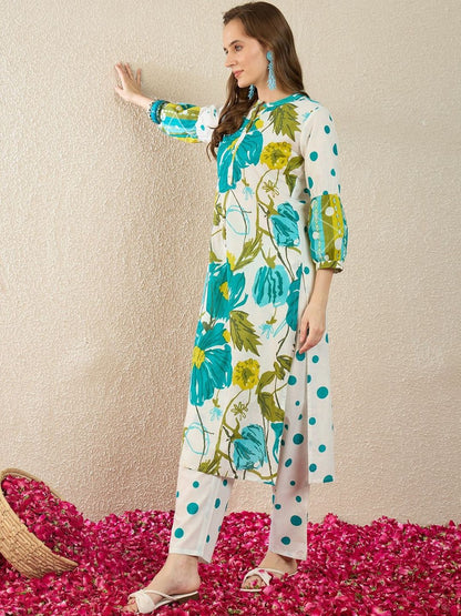 Women Floral Printed Regular Pure Cotton Kurta with Trousers