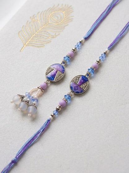 Anouk Set Of 2 Purple Artificial Beads Traditional Bhaiya Bhabhi Rakhi With Roli Chawal