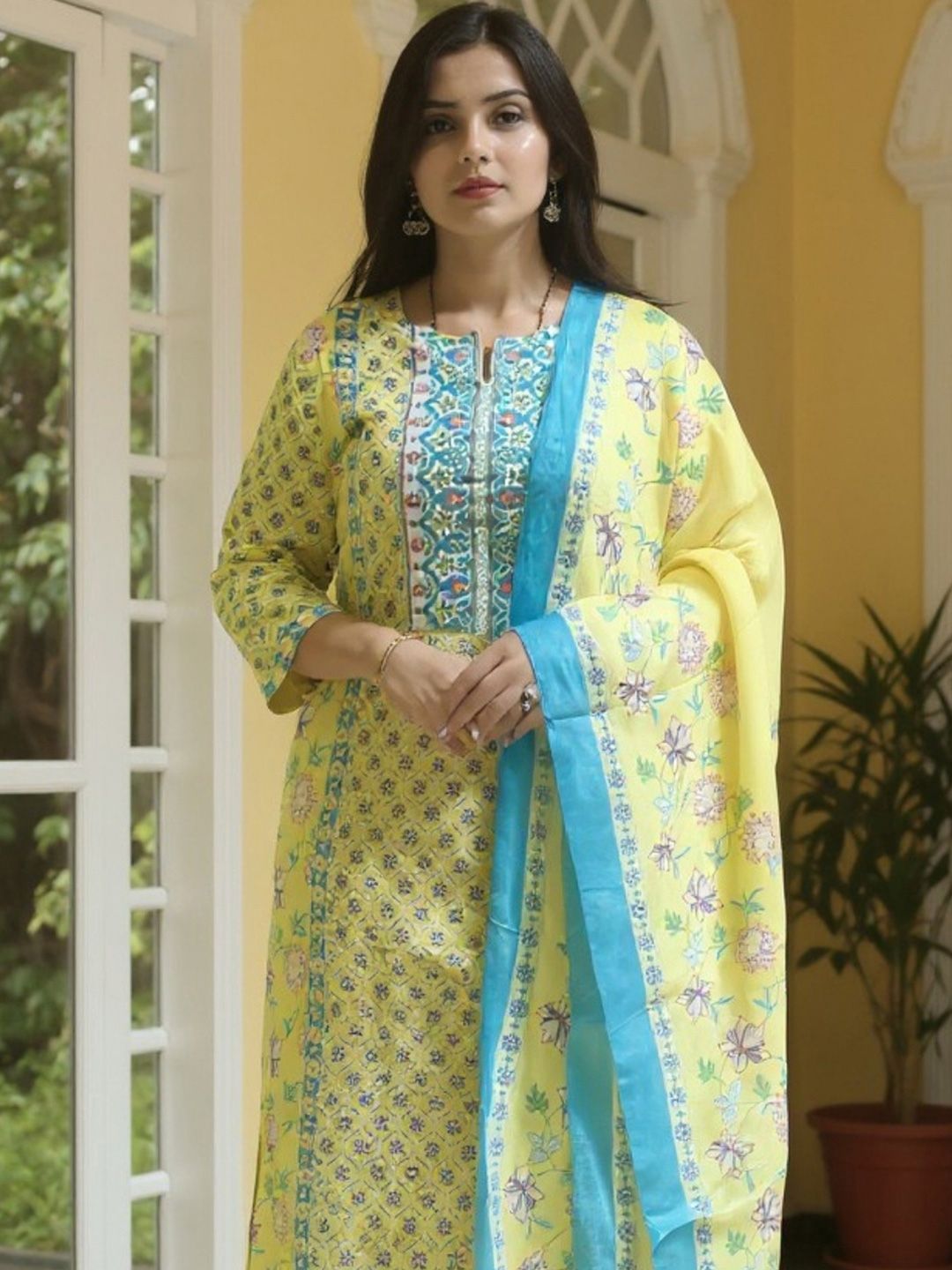 Women Ethnic Motifs Printed Regular Pure Cotton Kurta with Trousers & Dupatta