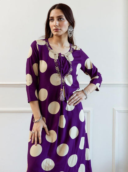 Women Printed Regular Beads and Stones A-Line Kurta with Palazzos
