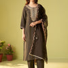 Indyancart IE Embroidered Thread Work Liva Kurta With Trouser & With Dupatta