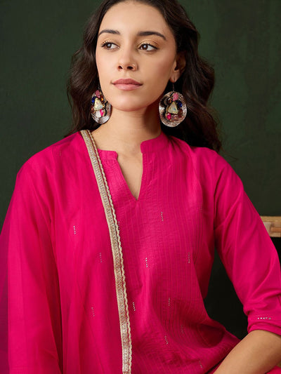 Indyancart SN Women's Embroidered Pure Cotton Kurta Set With Dupatta