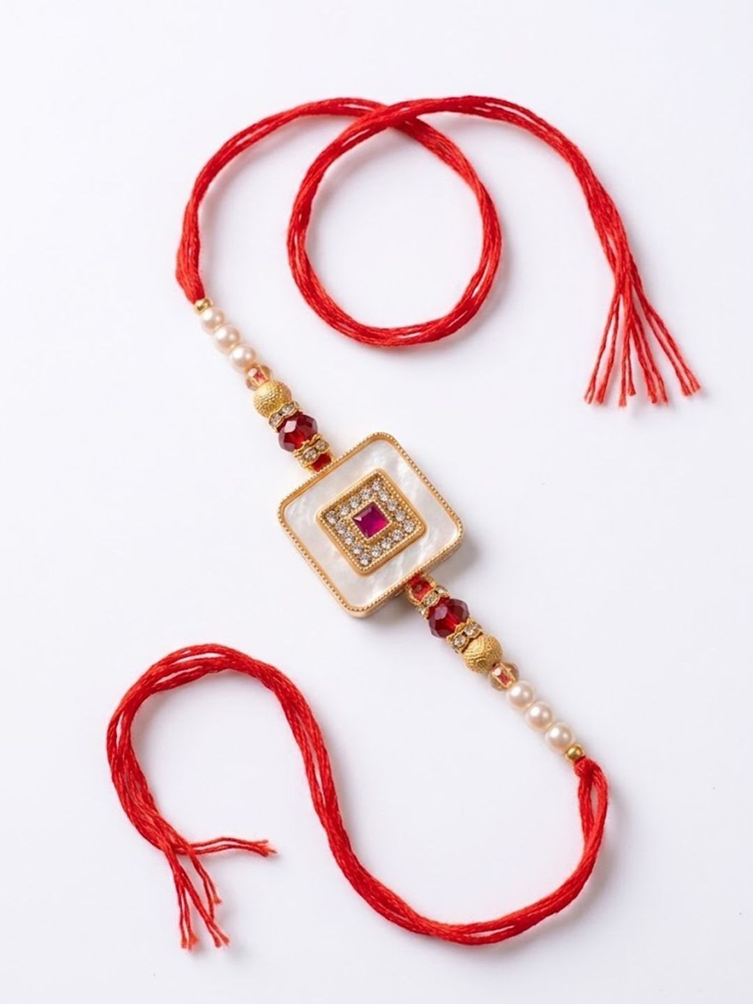Anouk Square Design Multicolor Artificial Stones & Pearls Thread Rakhi With Roli Chawal