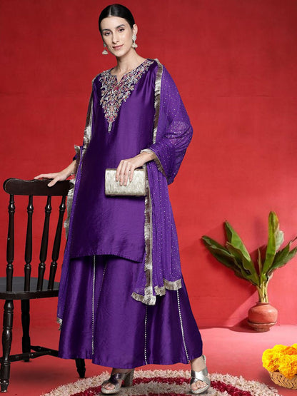 Indyancart VA Women Floral Embroidered Kurta with Palazzos & Dupatta