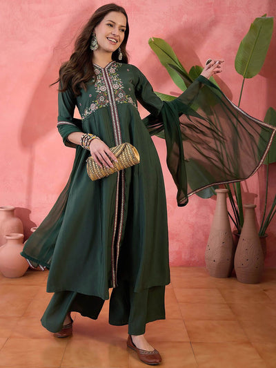 Indyancart SN Women's Embroidered Anarkali Kurta Set With Dupatta