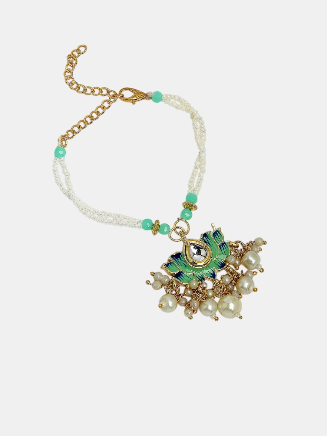 Anouk Set Of 2 Kundan-Studded & Beaded Lotus Shape Bhaiya Bhabhi Rakhis With Roli Chawal