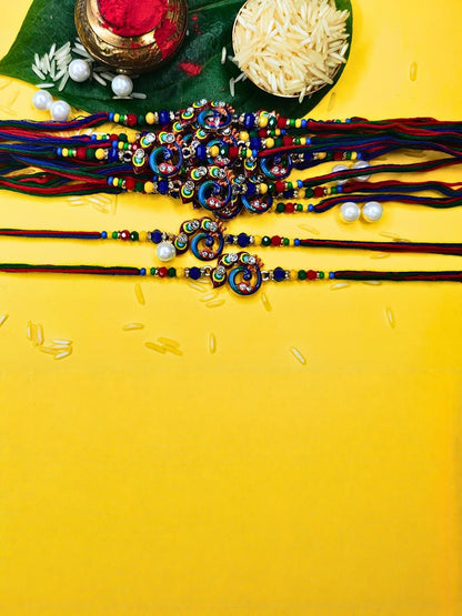 Anouk Set Of 12 Beaded Cotton Thread with AD Stones & Meenakari Designer Rakhi for Brother