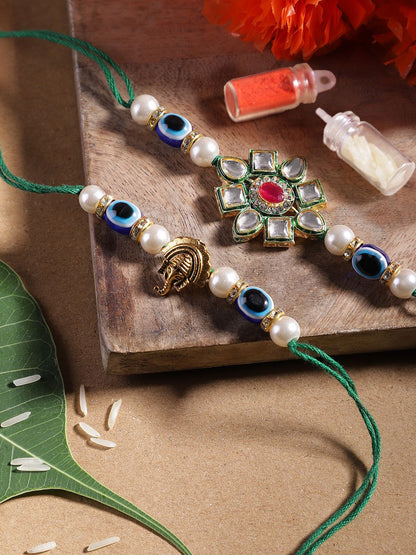 Anouk Unisex Set of 2 Beaded Bhai Bhabhi Rakhis With Roli & Chawal