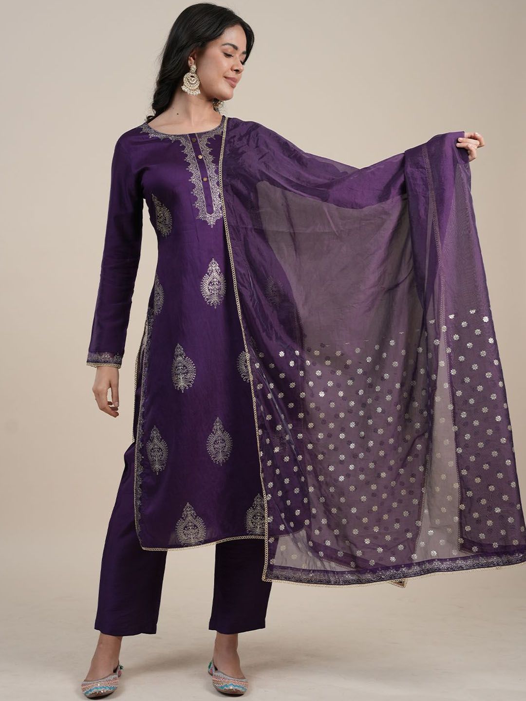 Indyancart SN Women's Ethnic Motifs Printed Kurta with Trousers & Dupatta
