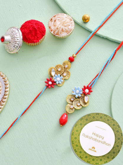 Anouk Green Stone-Studded & Beaded Bhaiya Bhabhi Thread Rakhi
