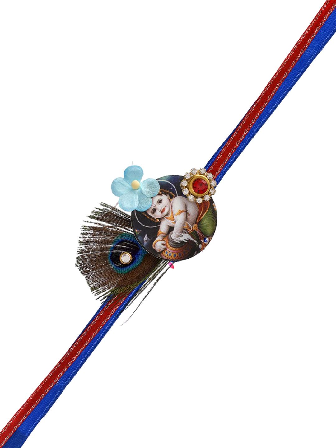 Anouk Blue Mor Pankh & Bal Gopal Beaded Rakhi With Roli Chawal & Greeting Card