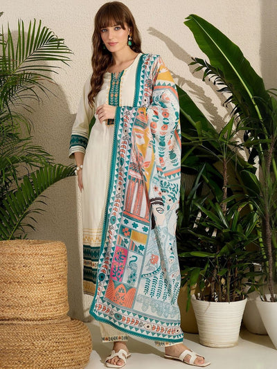Indyancart IE Women Ethnic Motifs Embroidered Regular Kurta with Trousers & With Dupatta