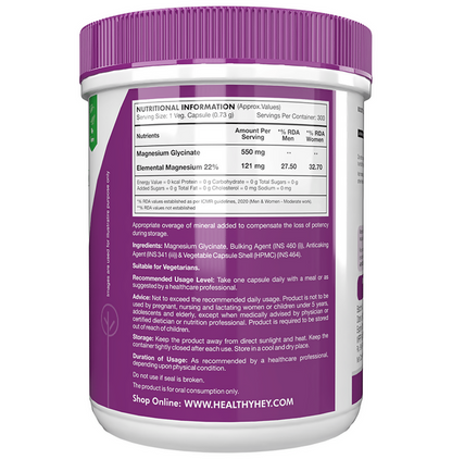 HealthyHey Nutrition Magnesium Glycinate 550mg Veg Capsules