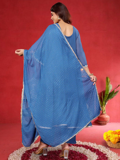 Indyancart VA Women Embroidered Sequinned Kurta with Palazzos & Dupatta