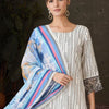 Indyancart IE Women Printed Regular Thread Work Kurta with Trousers & With Dupatta