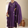 Indyancart SN Women's Embroidered V-Neck Anarkali Kurta With Trouser & Dupatta