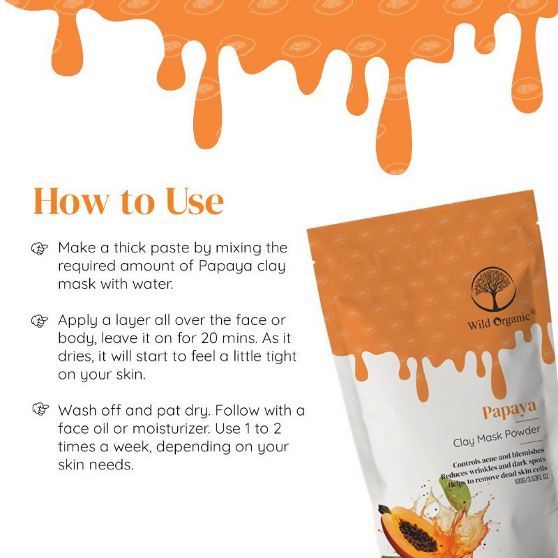 Wild Organic Papaya Clay Mask Powder in a jar, natural face mask with organic papaya and clay ingredients for skincare.