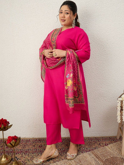 Indyancart Women's Ethnic Motifs Regular Thread Work Kurta with Trousers & With Dupatta