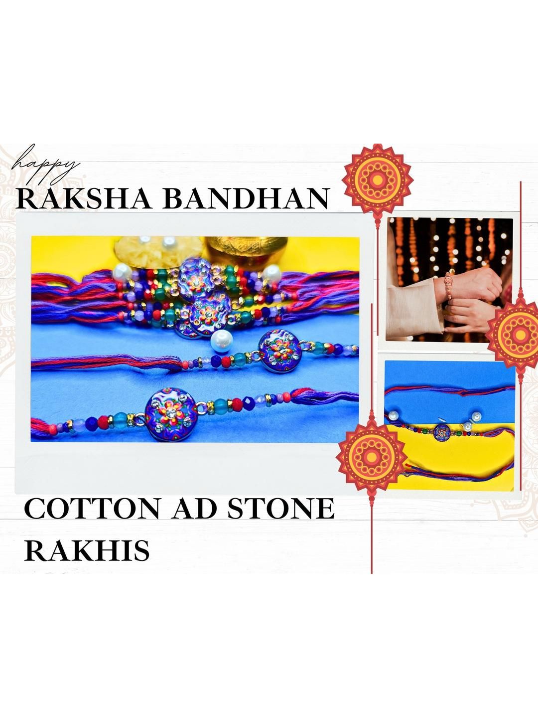 Anouk Set Of 12 Beaded Cotton Thread with AD Stones & Meenakari Designer Rakhi for Brother