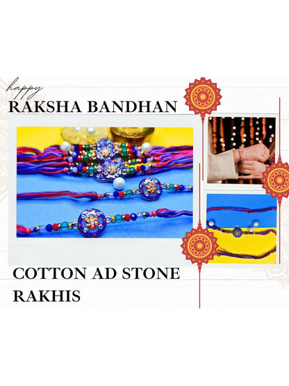 Anouk Set Of 12 Beaded Cotton Thread with AD Stones & Meenakari Designer Rakhi for Brother