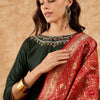 Dhiyona IE Floral Yoke Design Straight Sequinned Liva Kurta with Trousers & Dupatta