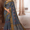 Dhiyona GR Women's Radhika Charcoal Grey Zari Woven Design Chanderi Cotton Saree