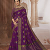 Dhiyona GR Women's Radhika Palatinate Purple Zari Woven Design Chanderi Cotton Saree