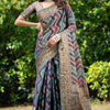 Dhiyona GR Women's Rangkat Lapis Lazuli Teal Leheriya Design Banarasi Organza Saree