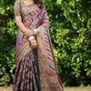 Dhiyona GR Women's Rangkat Purpureus Wine Leheriya Design Banarasi Organza Saree
